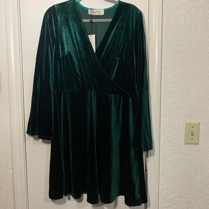 Club L London Green‎ Velvet Wrap Dress Long Sleeve Party Cocktail US 14